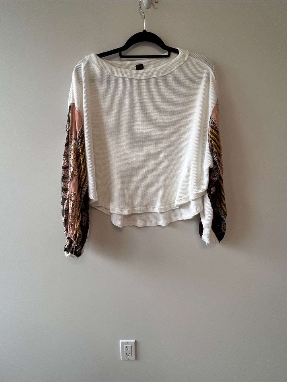 We the Free Blossom Thermal Top Women Medium Patchwork Balloon Sleeves Oversized